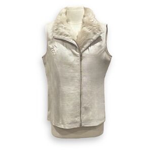 Dennis Basso NWOT Ivory Faux Fur and Leather Moto Vest, Small